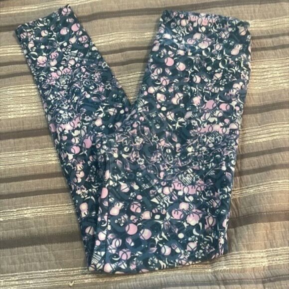 Lularoe Teal Pink Floral Abstract Buttery Leggings Size O/S #M-357 - Picture 1 of 5